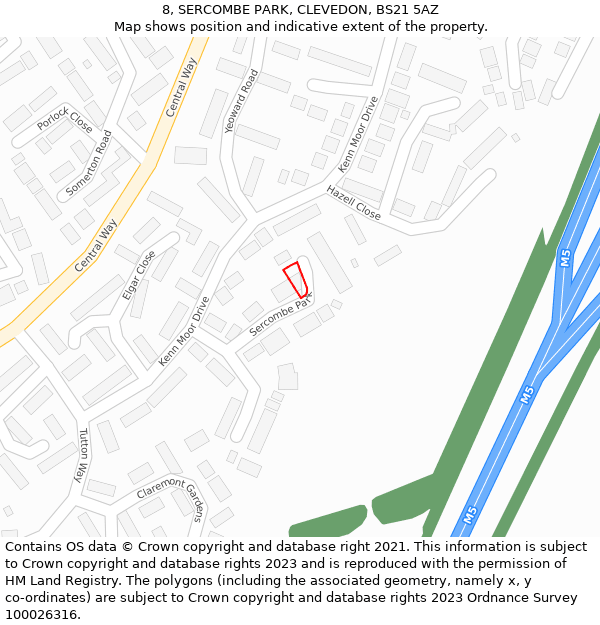 8, SERCOMBE PARK, CLEVEDON, BS21 5AZ: Location map and indicative extent of plot