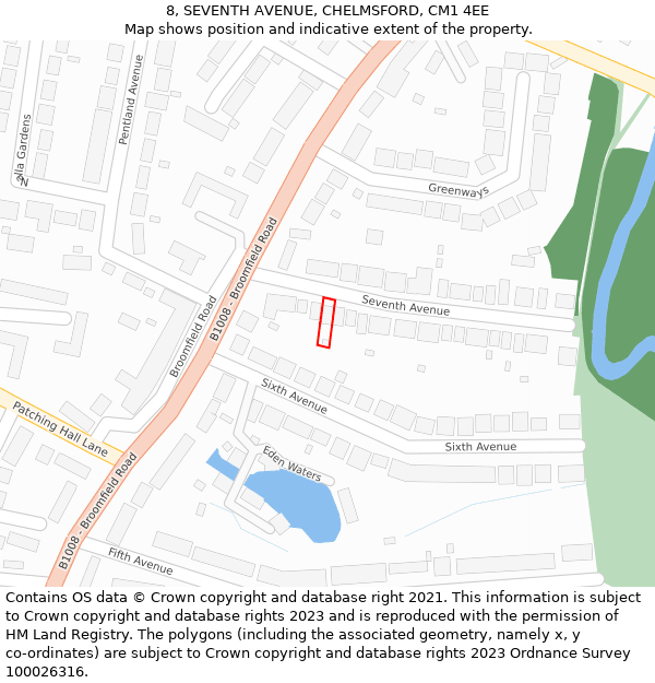 8, SEVENTH AVENUE, CHELMSFORD, CM1 4EE: Location map and indicative extent of plot