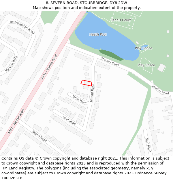 8, SEVERN ROAD, STOURBRIDGE, DY8 2DW: Location map and indicative extent of plot