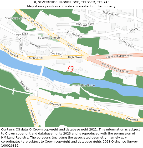 8, SEVERNSIDE, IRONBRIDGE, TELFORD, TF8 7AF: Location map and indicative extent of plot