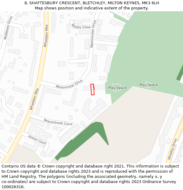 8, SHAFTESBURY CRESCENT, BLETCHLEY, MILTON KEYNES, MK3 6LH: Location map and indicative extent of plot