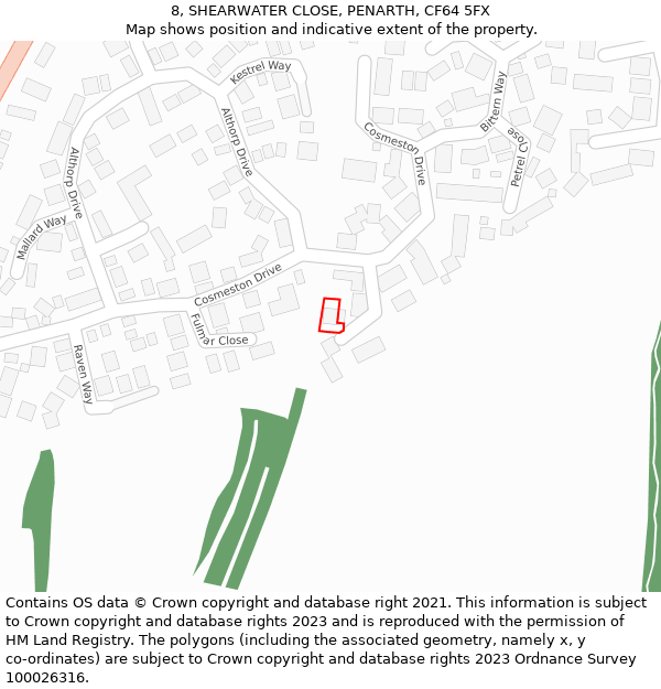 8, SHEARWATER CLOSE, PENARTH, CF64 5FX: Location map and indicative extent of plot