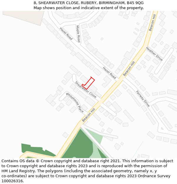 8, SHEARWATER CLOSE, RUBERY, BIRMINGHAM, B45 9QG: Location map and indicative extent of plot