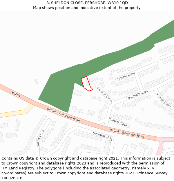8, SHELDON CLOSE, PERSHORE, WR10 1QD: Location map and indicative extent of plot