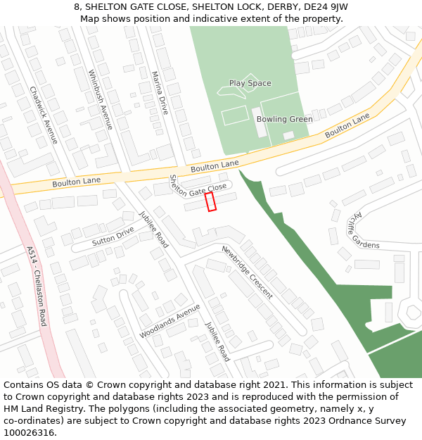 8, SHELTON GATE CLOSE, SHELTON LOCK, DERBY, DE24 9JW: Location map and indicative extent of plot