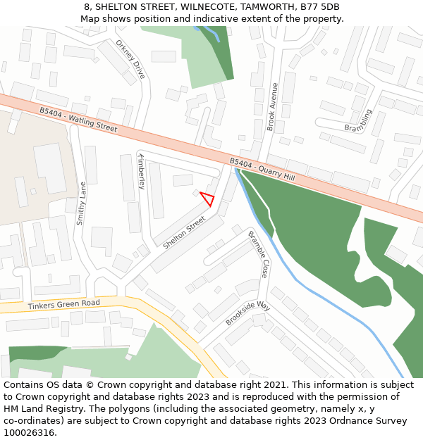 8, SHELTON STREET, WILNECOTE, TAMWORTH, B77 5DB: Location map and indicative extent of plot