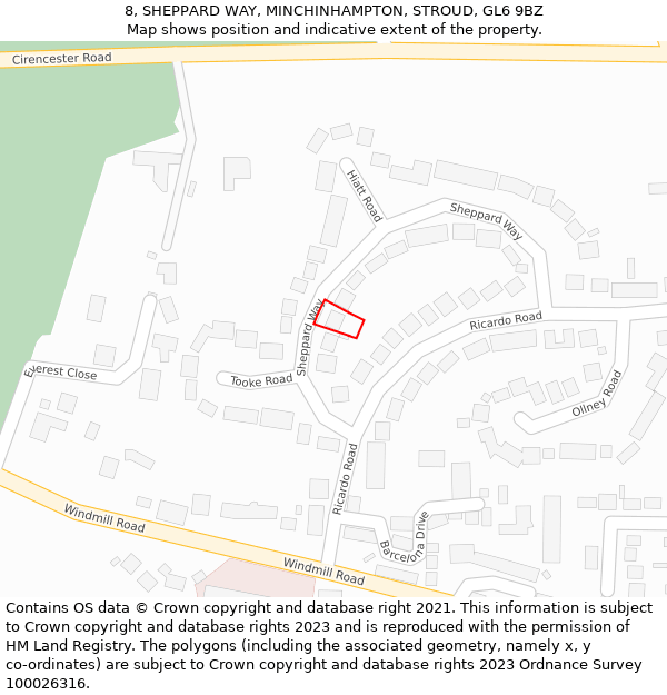 8, SHEPPARD WAY, MINCHINHAMPTON, STROUD, GL6 9BZ: Location map and indicative extent of plot