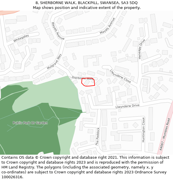 8, SHERBORNE WALK, BLACKPILL, SWANSEA, SA3 5DQ: Location map and indicative extent of plot