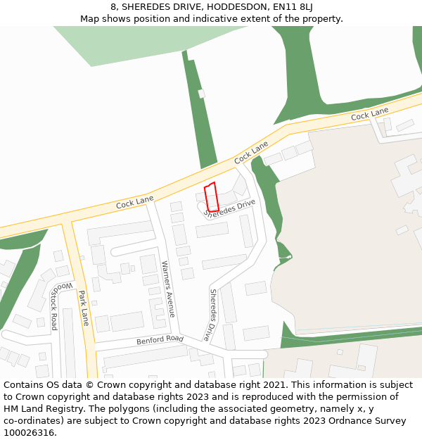 8, SHEREDES DRIVE, HODDESDON, EN11 8LJ: Location map and indicative extent of plot