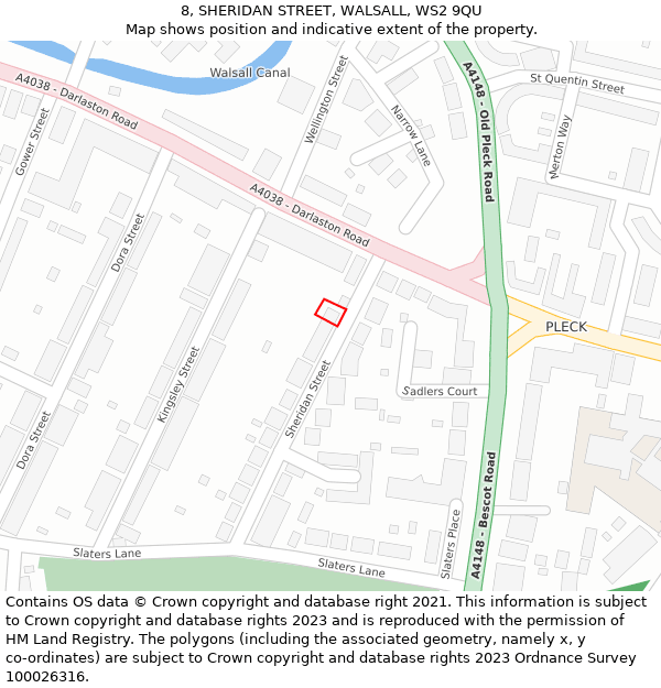 8, SHERIDAN STREET, WALSALL, WS2 9QU: Location map and indicative extent of plot