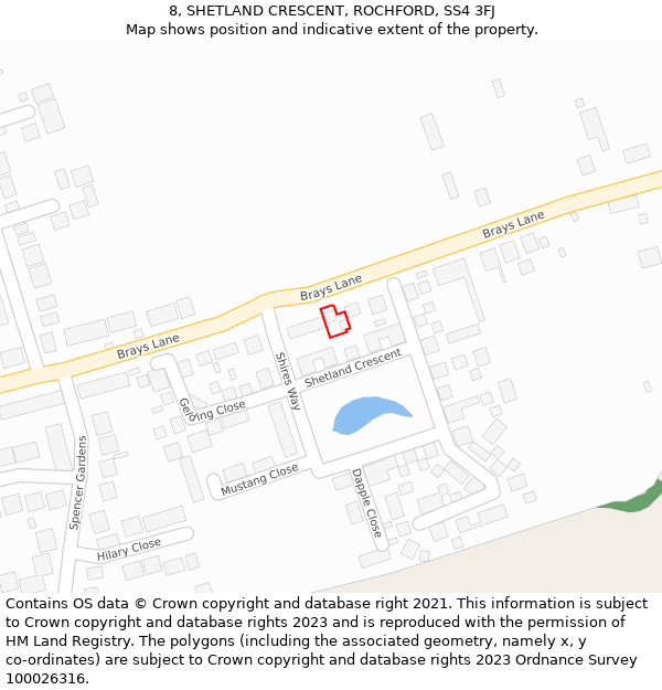 8, SHETLAND CRESCENT, ROCHFORD, SS4 3FJ: Location map and indicative extent of plot