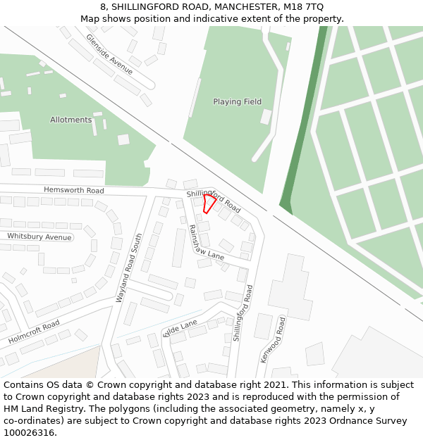 8, SHILLINGFORD ROAD, MANCHESTER, M18 7TQ: Location map and indicative extent of plot