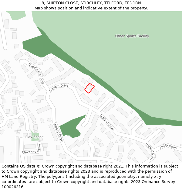 8, SHIPTON CLOSE, STIRCHLEY, TELFORD, TF3 1RN: Location map and indicative extent of plot