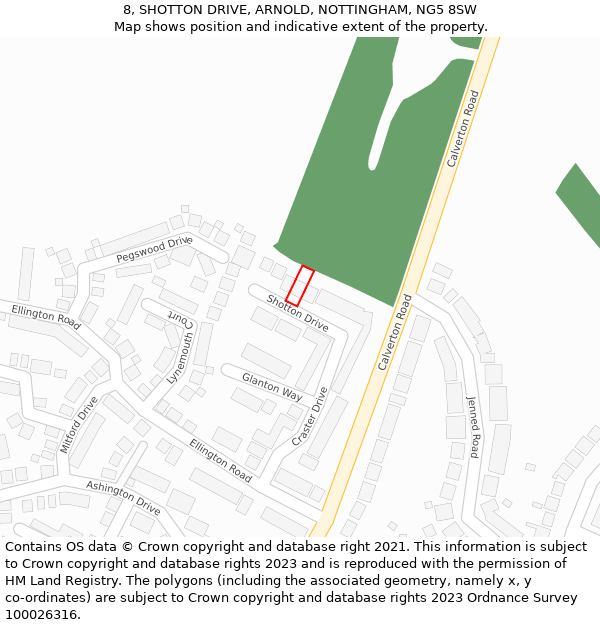 8, SHOTTON DRIVE, ARNOLD, NOTTINGHAM, NG5 8SW: Location map and indicative extent of plot