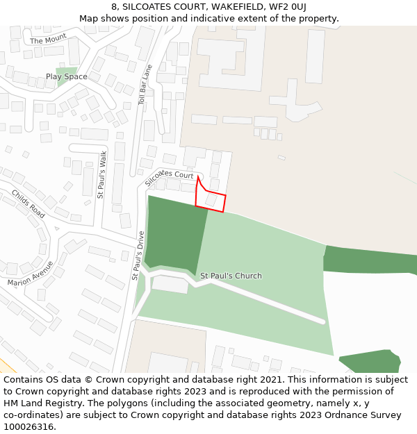 8, SILCOATES COURT, WAKEFIELD, WF2 0UJ: Location map and indicative extent of plot