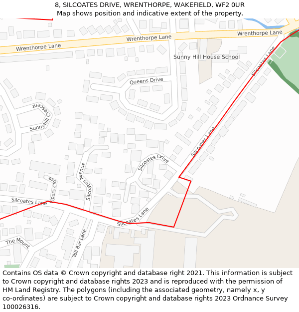 8, SILCOATES DRIVE, WRENTHORPE, WAKEFIELD, WF2 0UR: Location map and indicative extent of plot