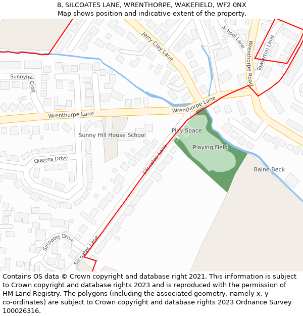 8, SILCOATES LANE, WRENTHORPE, WAKEFIELD, WF2 0NX: Location map and indicative extent of plot