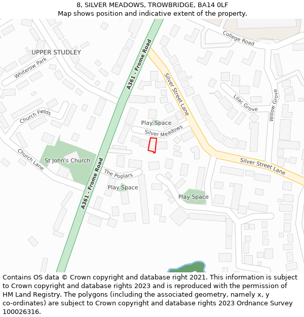 8, SILVER MEADOWS, TROWBRIDGE, BA14 0LF: Location map and indicative extent of plot