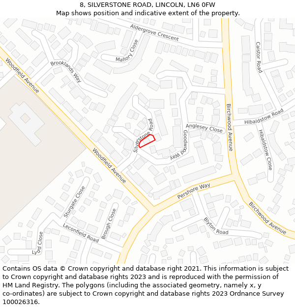 8, SILVERSTONE ROAD, LINCOLN, LN6 0FW: Location map and indicative extent of plot