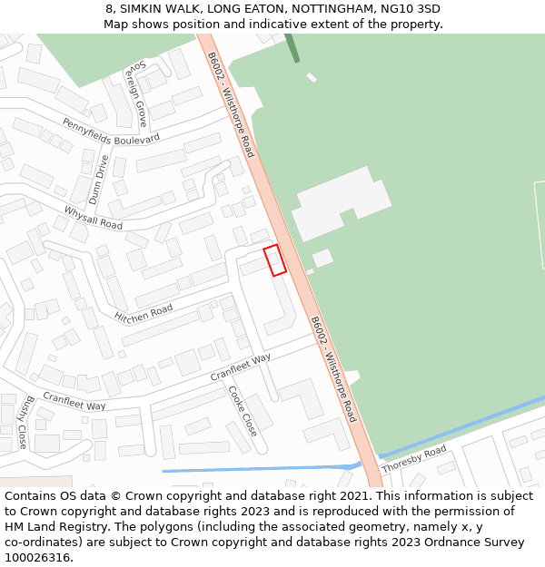 8, SIMKIN WALK, LONG EATON, NOTTINGHAM, NG10 3SD: Location map and indicative extent of plot