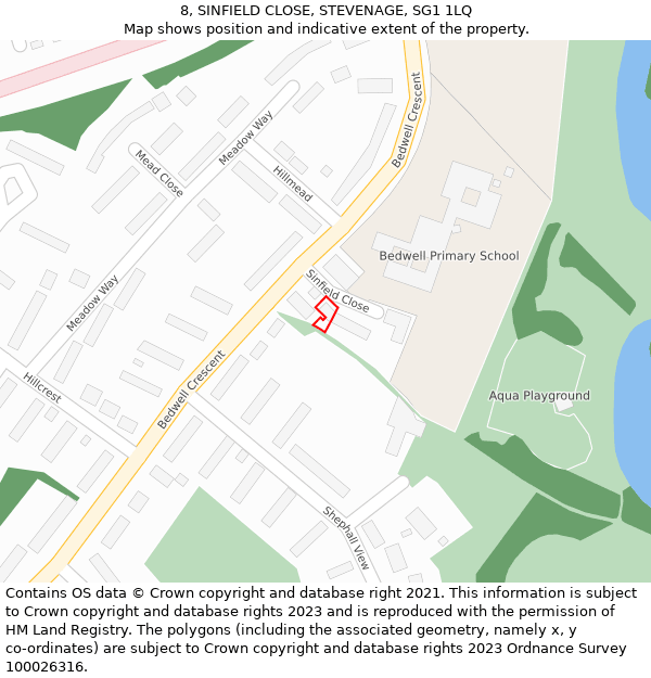 8, SINFIELD CLOSE, STEVENAGE, SG1 1LQ: Location map and indicative extent of plot