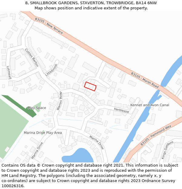 8, SMALLBROOK GARDENS, STAVERTON, TROWBRIDGE, BA14 6NW: Location map and indicative extent of plot