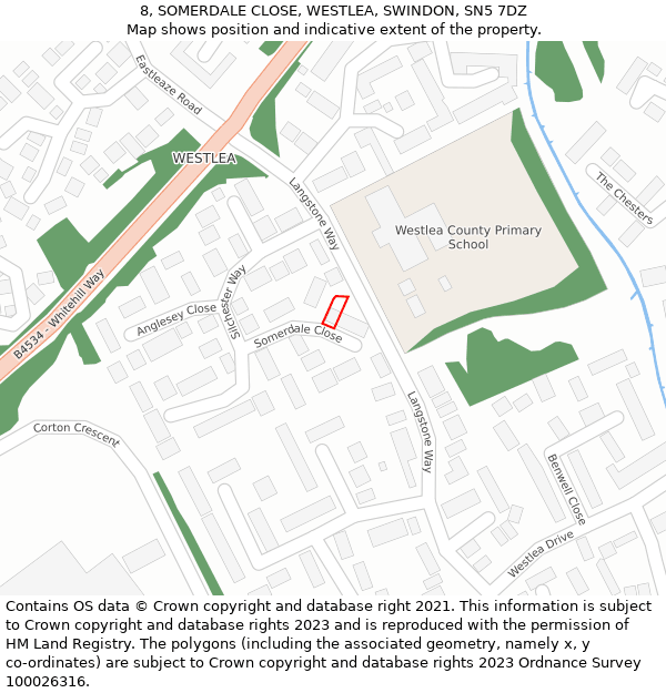 8, SOMERDALE CLOSE, WESTLEA, SWINDON, SN5 7DZ: Location map and indicative extent of plot