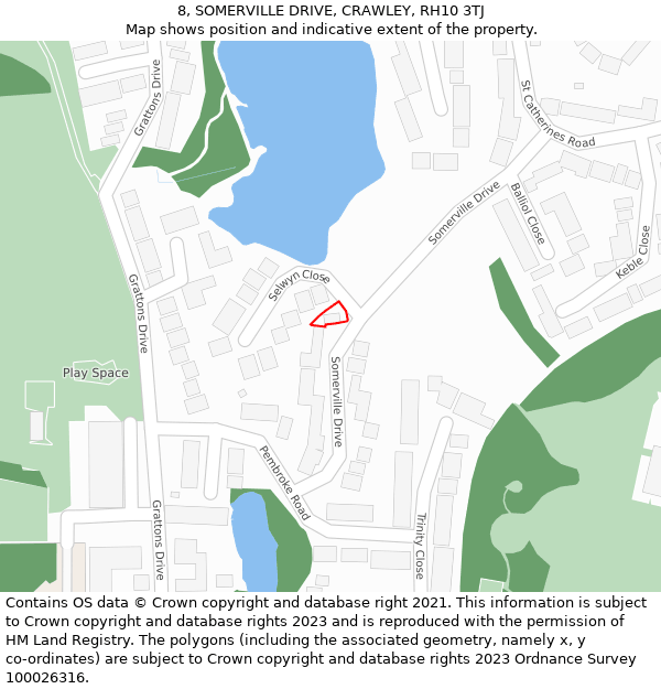 8, SOMERVILLE DRIVE, CRAWLEY, RH10 3TJ: Location map and indicative extent of plot