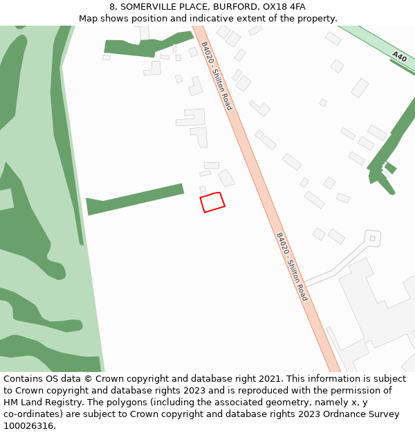 8, SOMERVILLE PLACE, BURFORD, OX18 4FA: Location map and indicative extent of plot