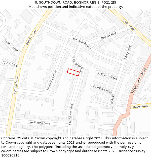 8, SOUTHDOWN ROAD, BOGNOR REGIS, PO21 2JS: Location map and indicative extent of plot