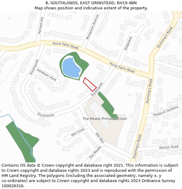 8, SOUTHLANDS, EAST GRINSTEAD, RH19 4BN: Location map and indicative extent of plot