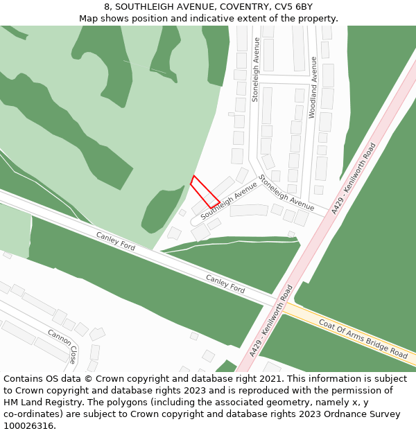 8, SOUTHLEIGH AVENUE, COVENTRY, CV5 6BY: Location map and indicative extent of plot