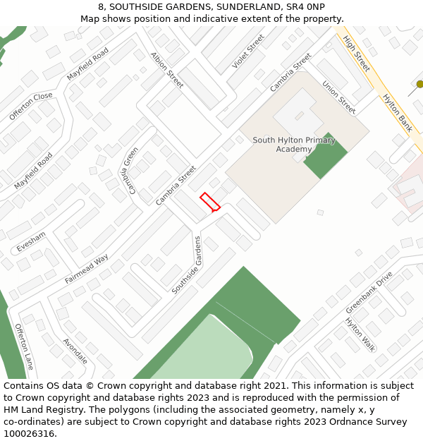 8, SOUTHSIDE GARDENS, SUNDERLAND, SR4 0NP: Location map and indicative extent of plot