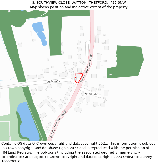 8, SOUTHVIEW CLOSE, WATTON, THETFORD, IP25 6NW: Location map and indicative extent of plot