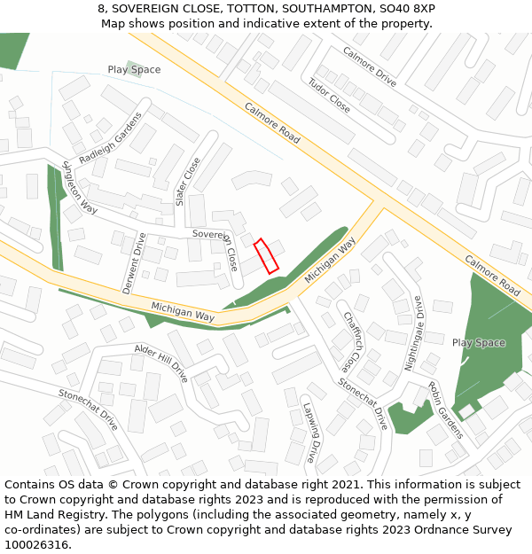 8, SOVEREIGN CLOSE, TOTTON, SOUTHAMPTON, SO40 8XP: Location map and indicative extent of plot