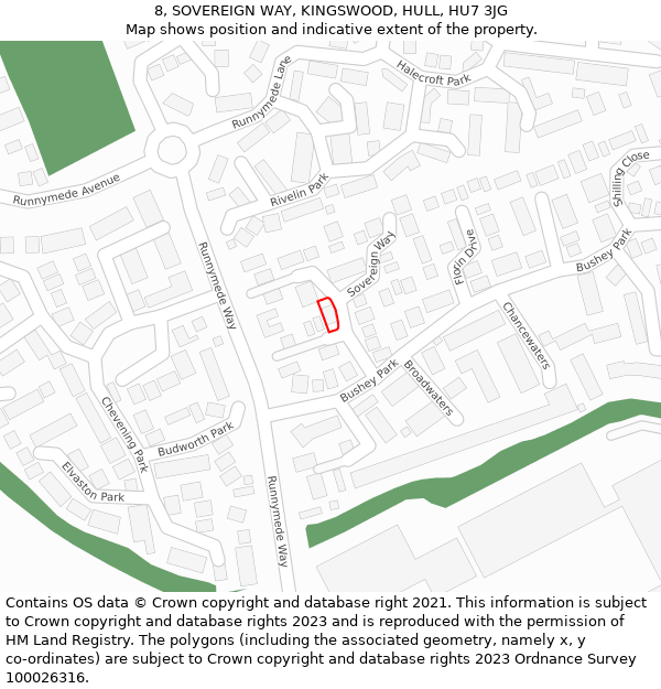 8, SOVEREIGN WAY, KINGSWOOD, HULL, HU7 3JG: Location map and indicative extent of plot