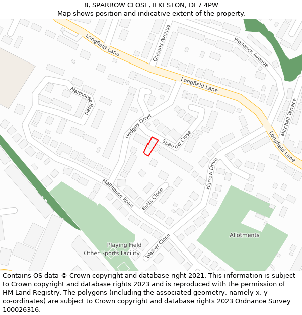 8, SPARROW CLOSE, ILKESTON, DE7 4PW: Location map and indicative extent of plot