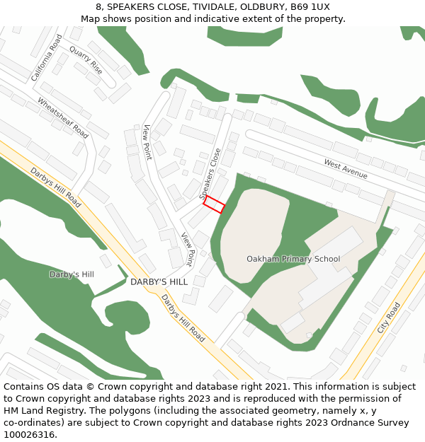 8, SPEAKERS CLOSE, TIVIDALE, OLDBURY, B69 1UX: Location map and indicative extent of plot