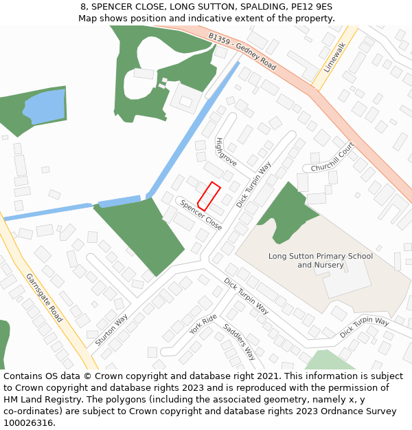8, SPENCER CLOSE, LONG SUTTON, SPALDING, PE12 9ES: Location map and indicative extent of plot