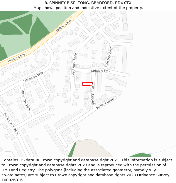 8, SPINNEY RISE, TONG, BRADFORD, BD4 0TX: Location map and indicative extent of plot