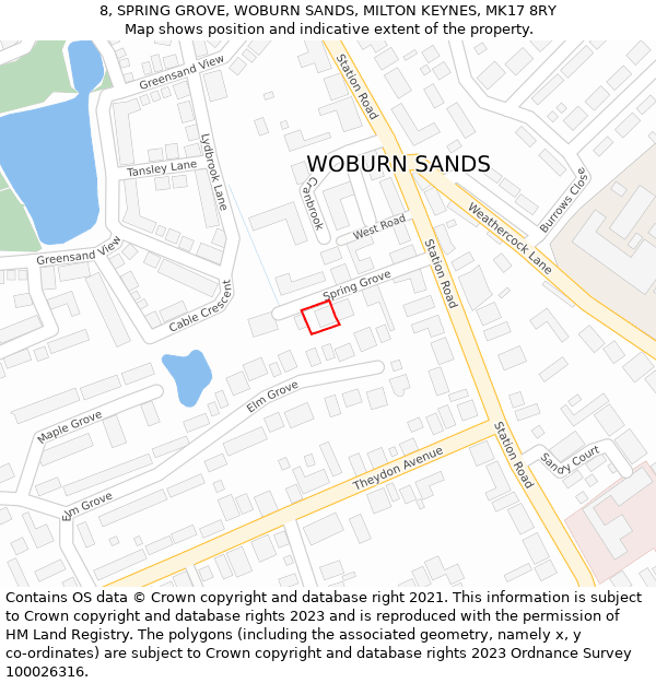 8, SPRING GROVE, WOBURN SANDS, MILTON KEYNES, MK17 8RY: Location map and indicative extent of plot