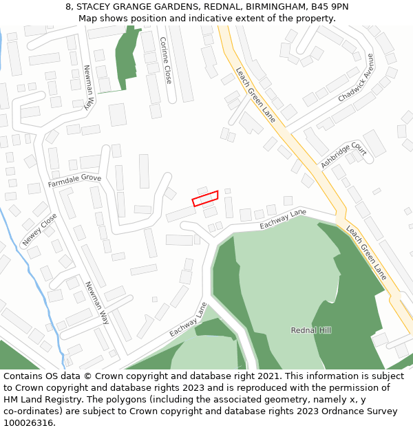8, STACEY GRANGE GARDENS, REDNAL, BIRMINGHAM, B45 9PN: Location map and indicative extent of plot