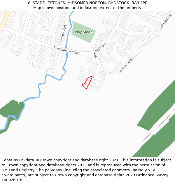 8, STADDLESTONES, MIDSOMER NORTON, RADSTOCK, BA3 2PP: Location map and indicative extent of plot