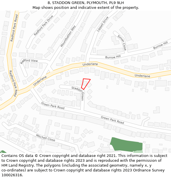 8, STADDON GREEN, PLYMOUTH, PL9 9LH: Location map and indicative extent of plot