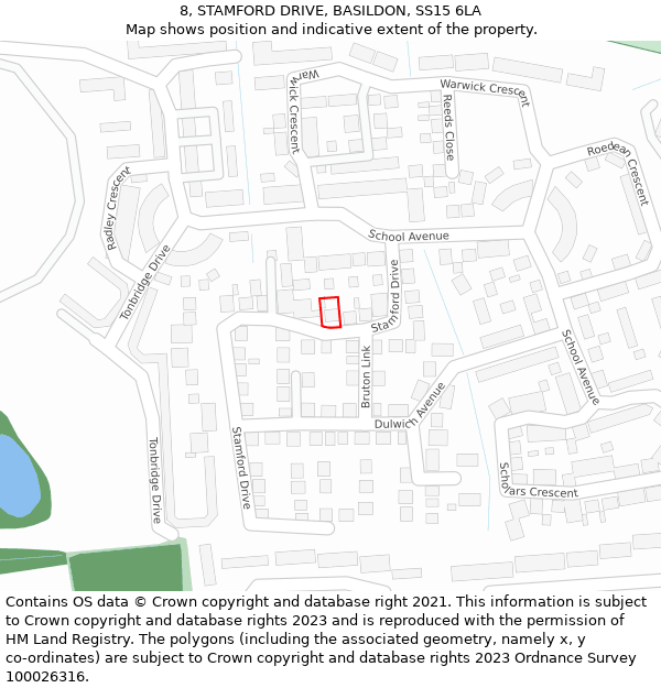 8, STAMFORD DRIVE, BASILDON, SS15 6LA: Location map and indicative extent of plot
