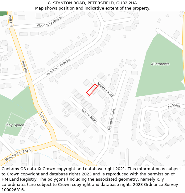 8, STANTON ROAD, PETERSFIELD, GU32 2HA: Location map and indicative extent of plot