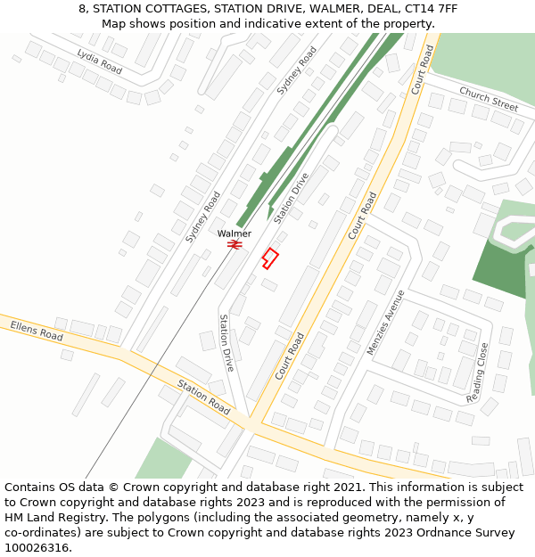8, STATION COTTAGES, STATION DRIVE, WALMER, DEAL, CT14 7FF: Location map and indicative extent of plot
