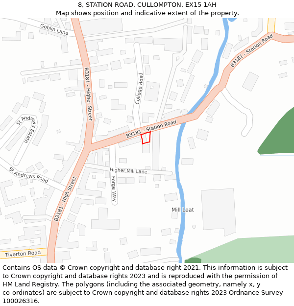 8, STATION ROAD, CULLOMPTON, EX15 1AH: Location map and indicative extent of plot