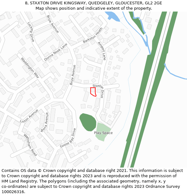 8, STAXTON DRIVE KINGSWAY, QUEDGELEY, GLOUCESTER, GL2 2GE: Location map and indicative extent of plot