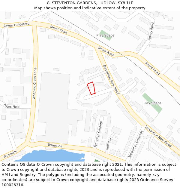 8, STEVENTON GARDENS, LUDLOW, SY8 1LF: Location map and indicative extent of plot